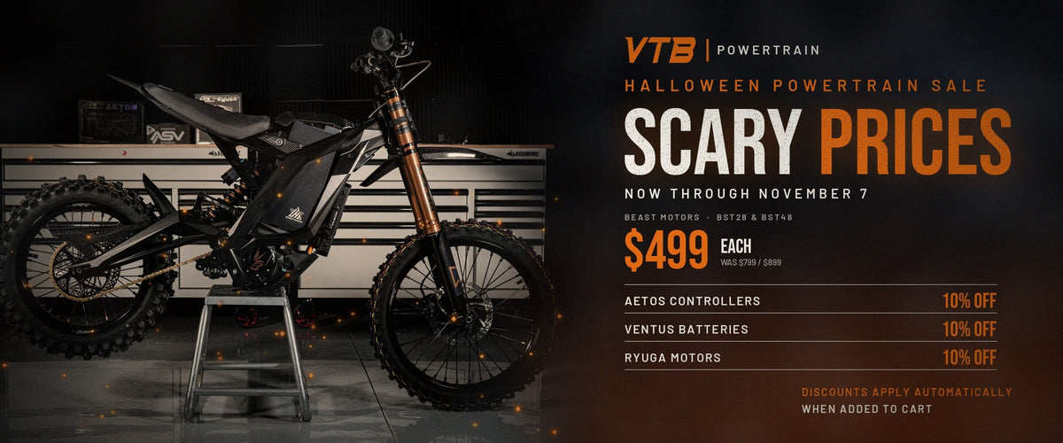 VTB Powertrain Halloween sale: Beast motors $499 each, 10% off Aetos controllers, Ventus batteries and Ryuga motors. Now through November 7.
